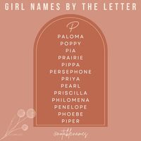 This post is brought to you by the letter P. This list is Ppppperfect! Look at all of these gorgeous P names. From whimsical or mythological to modern faves, I am in love. So many great choices on this list, how could one possible choose? Did your fave P name make the list? #names #girlnames #babynames #babynameinspo #babynameideas #babygirlnames #babynameinspiration #babynamesuggestions