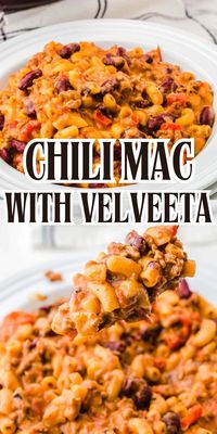 Make weeknight dinners a breeze with this Easy Chili Mac and Cheese! It's simple, delicious, and ready in 30 minutes with no extra dishes or mess. Our Velveeta Chili Mac and Cheese Recipe is a family favorite. Follow us for more easy recipes!