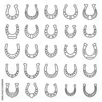 Stock Image: Outline Horseshoe Icons set. Horseshoe Icons set in line style isolated on white background for website design, mobile application, logo, ui. Vector illustration