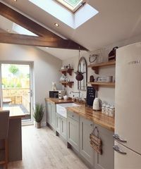 farm style kitchen with beautiful lighting