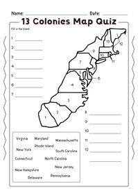 13 Colonies Map Quiz