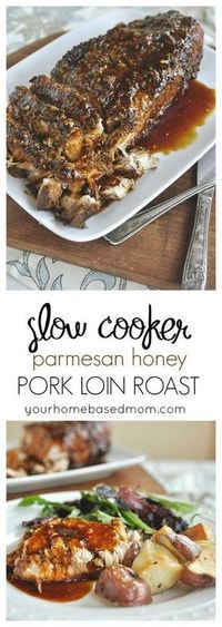 Slow Cooker Parmesan Honey Pork Loin Roast is one of the most pinned recipes on my site! Easy and delicious @yourhomebasedmom.com