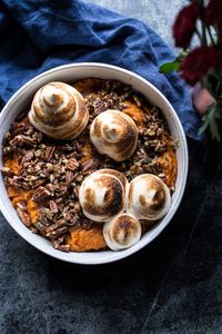 Lighter Baked Sweet Potato Casserole w/ Maple Toasted Marshmallow | Half Baked Harvest