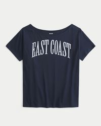 Women's Oversized Off-the-Shoulder East Coast Graphic Tee | Women's Tops | HollisterCo.com