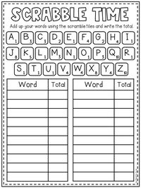 Spelling Center for First Grade and Second Grade. Students write out their spelling word and add up the numbers to find the total.