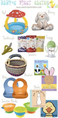 Baby's First Easter | West Coast Sisters #firsteaster #easterbasket #mushroompool So many fun ideas for Liam's first Easter! Obsessed with the Mushroom Pool! So cute!