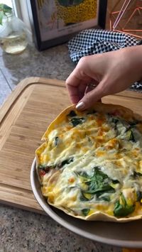 TBH I don’t know what to call this. I heard so many names🤣 I really enjoyed this and would totally make it again. The eggs are light and fluffy. Crisp of the tortilla bottom. And the cheesy top with veggies. Perfect breakie. #eggbake #airfyerrecipe #tortillabake #breakfastideas #breaktime #breakfast #eggbake