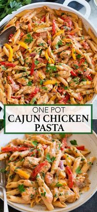 Savor the flavors of Cajun Chicken Pasta, all made in one pot for a hassle-free meal. This simple recipe combines tender chicken, pasta, and fresh vegetables, all enveloped in a rich and creamy Cajun sauce. Absolutely mouthwatering! Find the full recipe at cookingclassy.com.