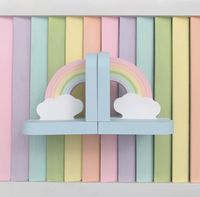 Beautiful new addition to our rainbow range, these bookends are chunky and ever so pretty. Perfectly pastel of course, with a soft duck egg blue base.  These are as pretty as they look, and are a stunning addition to any shelf. Perfect for bedrooms, nurseries and playrooms- these will look darling anywhere. These are made to order and processing times may vary. Please check these times before purchasing. If you need them for a specific date please convo me.  Each bookend measures  12cm height  1