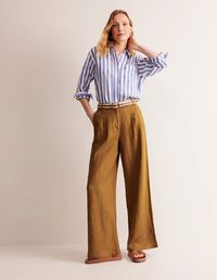 Regent Pleat Linen Trousers - Bronze Brown | Boden US