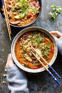 30 Minute Thai Peanut Chicken Ramen | halfbakedharvest.com #soup #instantpot #ramen #fallrecipes