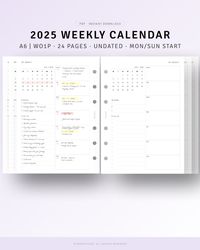 Weekly To-do list, Week on One Page, Digital Download, Daily Weekly Schedule Organizer Sheet, Weekly Overview Layout, Productivity Planner  [💡MonthlyJoy's CheckPoint!] 2025 𝑾𝒆𝒆𝒌𝒍𝒚 𝑷𝒍𝒂𝒏𝒏𝒆𝒓 𝑷𝒓𝒊𝒏𝒕𝒂𝒃𝒍𝒆 𝑨6 𝑷𝒍𝒂𝒏𝒏𝒆𝒓 𝑰𝒏𝒔𝒆𝒓𝒕𝒔. Using these Inserts is a perfect way to manage your week more productively and helps you easily plan and track your everyday schedule and tasks! And you can print and use as much as you want, whether it's for each month or week.  · 2025 Calendar (Jan-Dec): 24 Pages · Priorities, To-do List | Week & Date · Monday, Sunday Start Included (*𝑼𝒏𝒅𝒂𝒕𝒆𝒅)  [📏SIZE] A6 (4.13 x 5.82 inches)