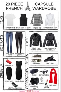 If you are ready to embrace a capsule wardrobe, this list of French inspired wardrobe pieces is the perfect place to start. Elegant and simple, these choices have you covered from day to night, casual to dressy. This 30 piece capsule wardrobe includes shoes and accessories. Everything you need to create tons of fabulous outfits. #capsulewardrobe #minimalist #fashion