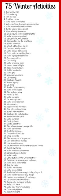 75 Winter Activities for the bucket list or to fill an advent calendar!