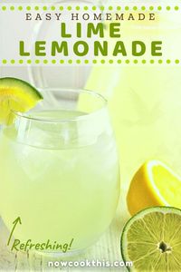 This Easy Homemade Lime Lemonade is a delicious and refreshing drink for hot summer days or any time of the year! All you need is 4 simple ingredients - lemon juice, lime juice, sugar and water. Get the recipe and give it a try! #limelemonade #lemonade #lemon #lime #drinks