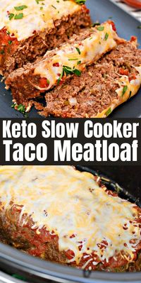 Keto Slow Cooker Taco Meatloaf - Can’t decide between tacos and meatloaf? Make both! Keto slow cooker taco meatloaf is just spicy enough to wake up your tastebuds. #keto #Ketorecipes #Ketodiet #Ketoslowcookermeatloaf #slowcookertacomeatloaf #slowcookerrecipes #crockpot #beef #dinner #food #recipes