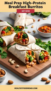 Kickstart your day with these hearty breakfast burritos, packed with veggies, beans, and a creamy nut-based filling. Perfect for energizing, healthy mornings and easy meal prep!  Sauté fresh vegetables and spices, blend a creamy cashew-almond sauce, and combine with beans. Wrap it all up in whole-wheat tortillas or crisp lettuce leaves. Serve with salsa for a flavorful finish!  Want the full recipe and step-by-step instructions? Click the link to check it out!   #HighProteinBreakfast #MealPrepBurritos #HealthyBreakfast #PlantBasedEats #EasyMealPrep #BurritoRecipe