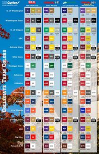 Downloadable PDFs of college team vinyl color chart