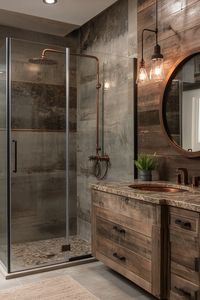 Transform your space with this stunning modern bathroom idea! The rustic wood accents paired with sleek fixtures create a perfect blend of style and warmth. Reimagine your shower with these unique designs! #ModernBathroomIdeas #HomeDecor #BathroomInspo