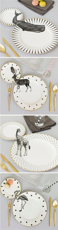 Yvonne Ellen gives forgotten vintage housewares a new lease on life by applying animal illustrations across matching dinner and side plates.