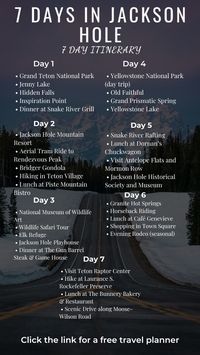 If you are going to spend 7 days in Jackson Hole, here is a 7 day itinerary for Jackson Hole. Click the link for a free 28 page travel planner.