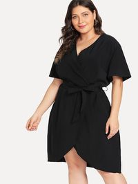 Shop Plus Curved Hem Surplice Wrap Dress online. SheIn offers Plus Curved Hem Surplice Wrap Dress & more to fit your fashionable needs.