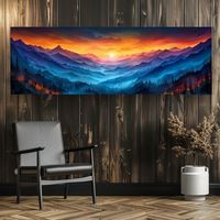 Brighten your space with the Colorful Sunrise Mountain Canvas, a vibrant artwork that captures the breathtaking beauty of dawn breaking over majestic mountains. This stunning piece showcases a spectrum of colors as the sun rises, casting a warm and enchanting glow over the landscape. Ideal for enhancing any room, this Vibrant Large Landscape Wall Decor brings a dynamic and uplifting touch to your living room, bedroom, or office. The Enchanted Sunrise Wall Hanging features rich, vivid hues and in