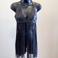 A. Tsagas - Excellent Condition Harley Fringe Halter Top Designed For Sturgis Vendor Small Black Adjustable Handmade Made In Usa Colorado