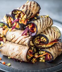 barefootstyling.com This vegetarian dish from Alfred Prasad parades aubergine at its versatile best, rolling each slice around an exciting quinoa and paneer filling. Serve with bread and a light salad.