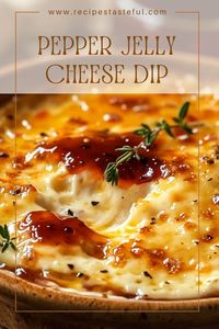 A creamy and tangy cheese dip topped with sweet and spicy pepper jelly, perfect for entertaining or as a tasty snack!