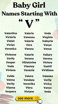 Vivacious baby girl names starting with V. Unique and charming names for your baby girl.  #BabyNames  #VNames