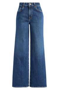 A hint of stretch softens subtly faded jeans designed in a wide-leg silhouette. 32" inseam; 11" front rise Zip fly with button closure Five-pocket style 77% cotton, 22% lyocell, 1% spandex Machine wash, dry flat Imported