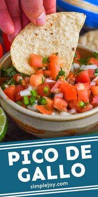 This Pico de Gallo recipe comes together with just a few fresh ingredients and is perfect for eating with chips or on top of chicken tacos! This recipe is a keeper!