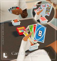 Simlish Card Game Override  by LargeTayterTots  This default replacement overrides the card game that your sim plays at the game table.  Two versions to choose from:  Uno Card Game  Spade Card Game…