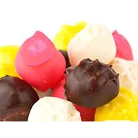 Coconut Bon Bons are a unique bite sized treat sure to satisfy your sweet tooth! These bon bons have a creamy coconut center and are finished with an assortment of flavored fondant coatings including coconut (white), chocolate (brown), strawberry (pink) and lemon (yellow).