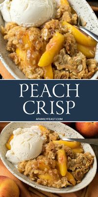 Peach Crisp  - You’ll love the sweet and crumbly oatmeal and brown sugar topping on this luscious Peach Crisp. Make it with fresh in-season peaches this summer, or with frozen peaches during the rest of the year! #peaches #peachcrisp #summerrecipe #fruits #crisp #recipe #recipeoftheday