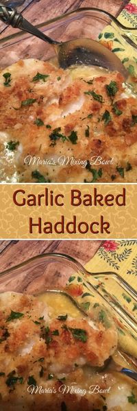 Garlic Baked Haddock- Growing up in New England, you are surrounded by all kinds of delicious fish and seafood. This Garlic Baked Haddock with buttery Ritz crackers is a staple in our house.