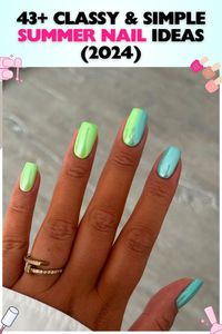 Mint green and sky blue square nails, acrylic material, medium length, glossy finish, ideal for beach outings and summer festivals, simple summer nails with a refreshing and cool design.