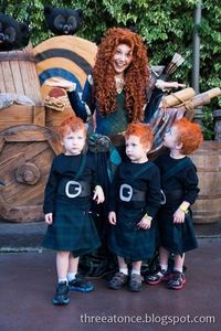 Merida with Harris, Hubert, and Hamish from Brave pull of an awesome family cosplay | 20 Cosplays So Awesome It Makes You Wonder Why You Try