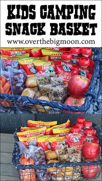 Kids Camping Snack Basket | Over The Big Moon - Help make snack time easy while camping with this fun idea!  Kids love it!  #ad #HorizonSnacks #Curious Kids