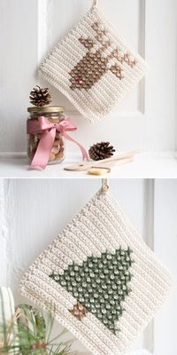 This festive crocheted potholder is a mix of minimalist style and functionality. The thick texture will keep your hands from burning, and the deer motif will get you in the holiday spirit in no time. If you're not in the holiday spirit yet, here's your chance to get inspired. Crochet one and go make some cookies! The free crochet pattern makes it a real treat.