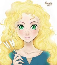 Merida with blond hair and blue green eyes