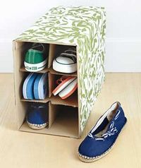 A wine box as shoe storage.  Wrap an empty wine box in pretty paper and voila!