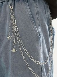 Silver  Collar  Zinc Alloy Striped Trouser Chain Embellished   Kids Accessories