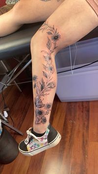 Tattoo , floral, leg tattoo, cover up