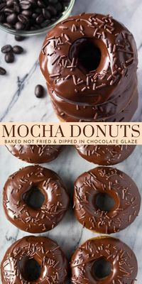 These mocha doughnuts are baked instead of fried for a moist cake doughnut. They have a delicious coffee flavor with chocolate glaze #mocha #donuts #doughnuts #chocolateglaze #baked #coffee from Just So Tasty https://www.justsotasty.com/baked-mocha-doughnuts/