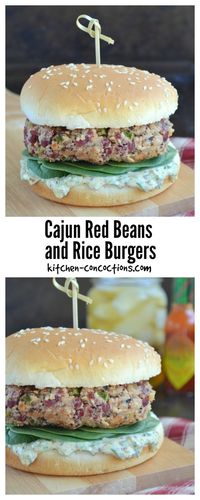 Cajun Red Beans and Rice Burger - Meatless Monday meals don't have to be boring! Try these hearty red bean burgers, for a delightful twist on a Cajun classic!