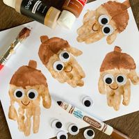 Easy Crafts✂️for Kids on Instagram: "Acorn handprints 🐿🤚🏼you must save and try! 🍂 🤎paint half of the palm of the hand a dark brown and the rest of the hand, including the fingers, a lighter brown 👀add those googley eyes and a cute little smirk If you’d like, follow along 👋🏼 @simplycraftysoph for more fall ideas! #crafty #crafts #fall #kindergartenactivities #preschoolactivites #homeschoolideas"