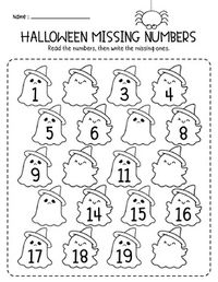 Halloween Numbers 1-20 Preschool Math Activity Worksheets Count and Write