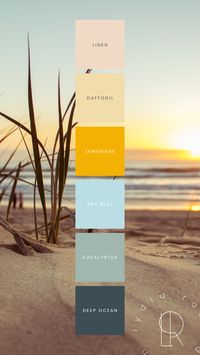 Bring the joy of the sun and the calm of the sea with a yellow and blue palette. This nautical-inspired combination of dark teal, soft teal, sky blue, rich yellow, lemon yellow, and soft beige is ideal for small business branding or weddings. The warm yellows and cool blues create a vibrant yet soothing aesthetic, perfect for logos, wedding invites, or decor. Capture the essence of coastal elegance and sunshine with this striking color combination.